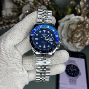 buy seiko first copy watches GMT silver blue quartz