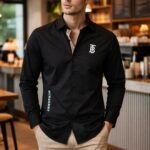 buy imported burberry first copy shirt for men black