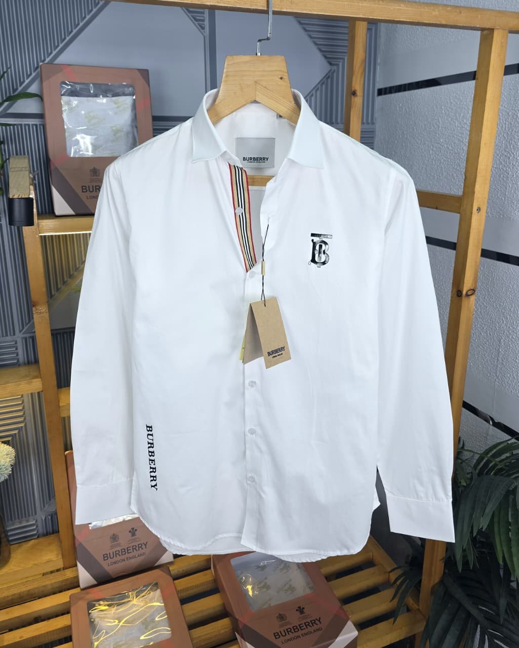 buy imported white burberry first copy shirt for men
