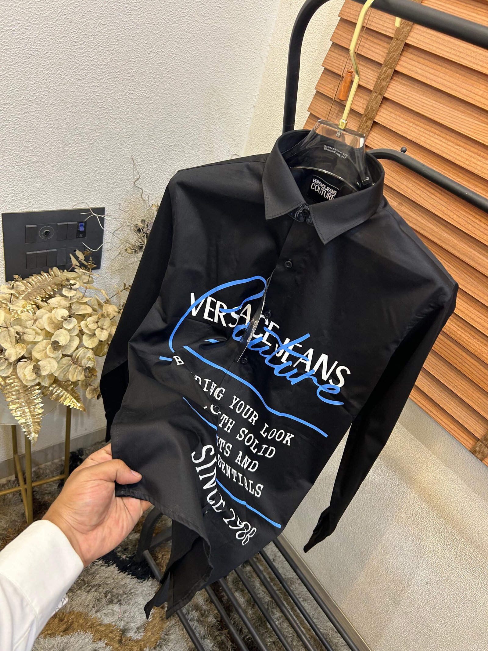 first copy black versace couture shirt men